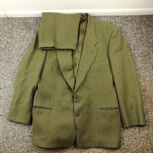 Vintage Giorgio Armani Collezioni Suit Tweed Wool Herringbone Green 42R 32x31
